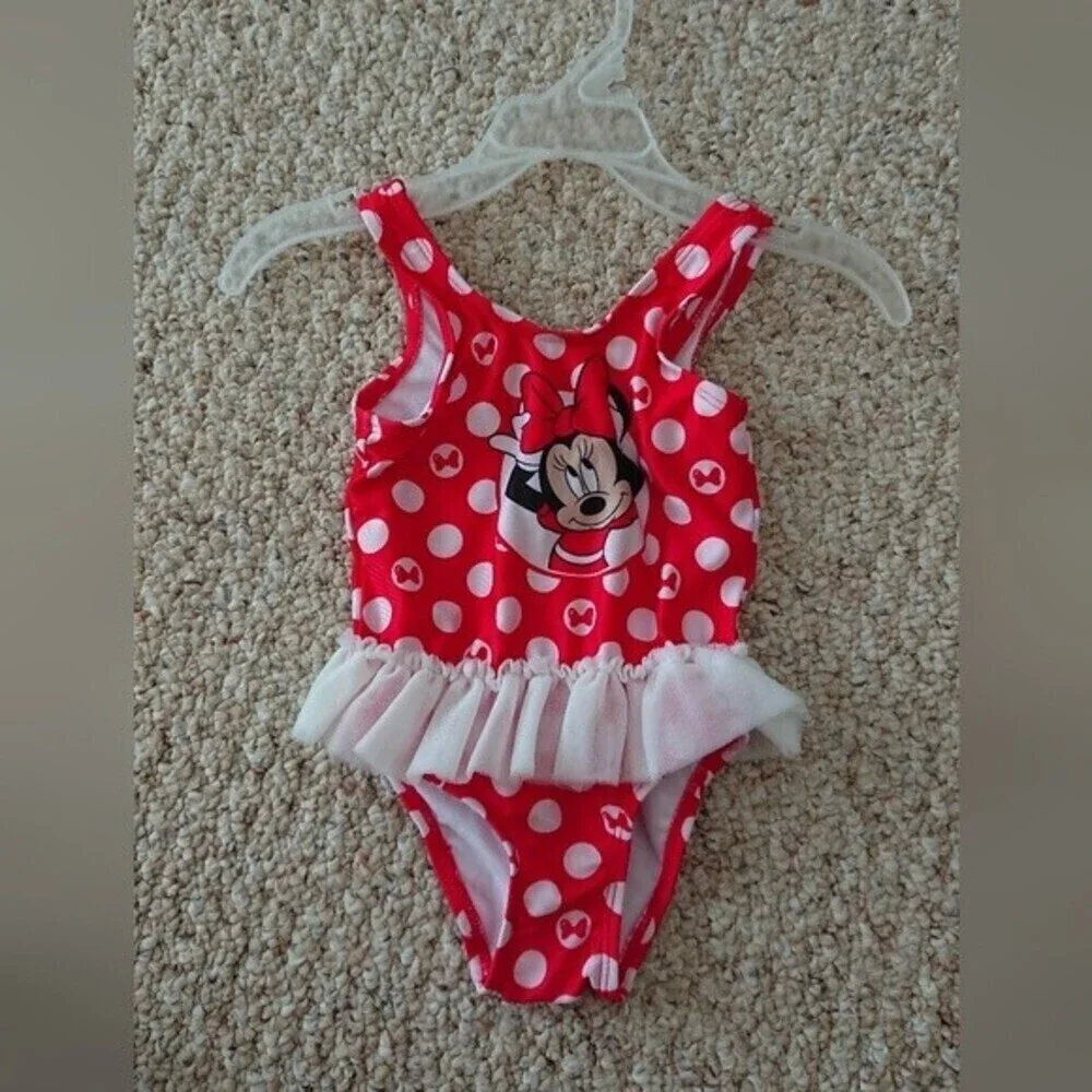 Disney Baby Minnie Mouse One-piece Swimsuit Size 12M Red/White Polka Dot Tutu